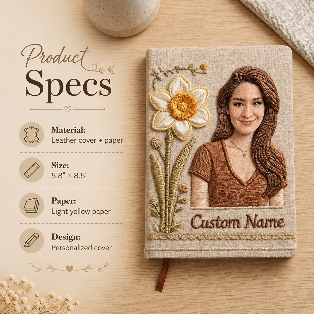 Personalized Birth Month Flower Leather Journal Custom Name Gift For Latina Mom