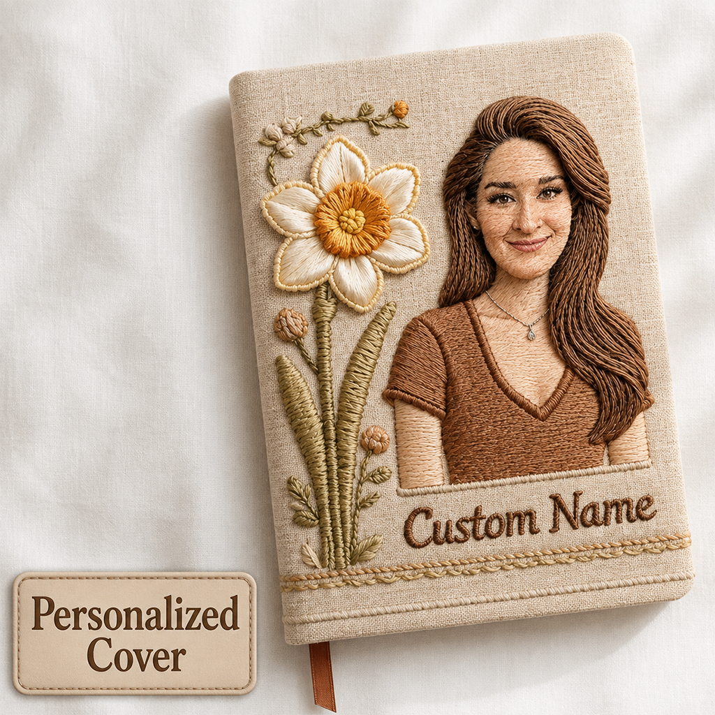 Personalized Birth Month Flower Latina Woman Floral Embroidered Leather Journal Self Love Gift