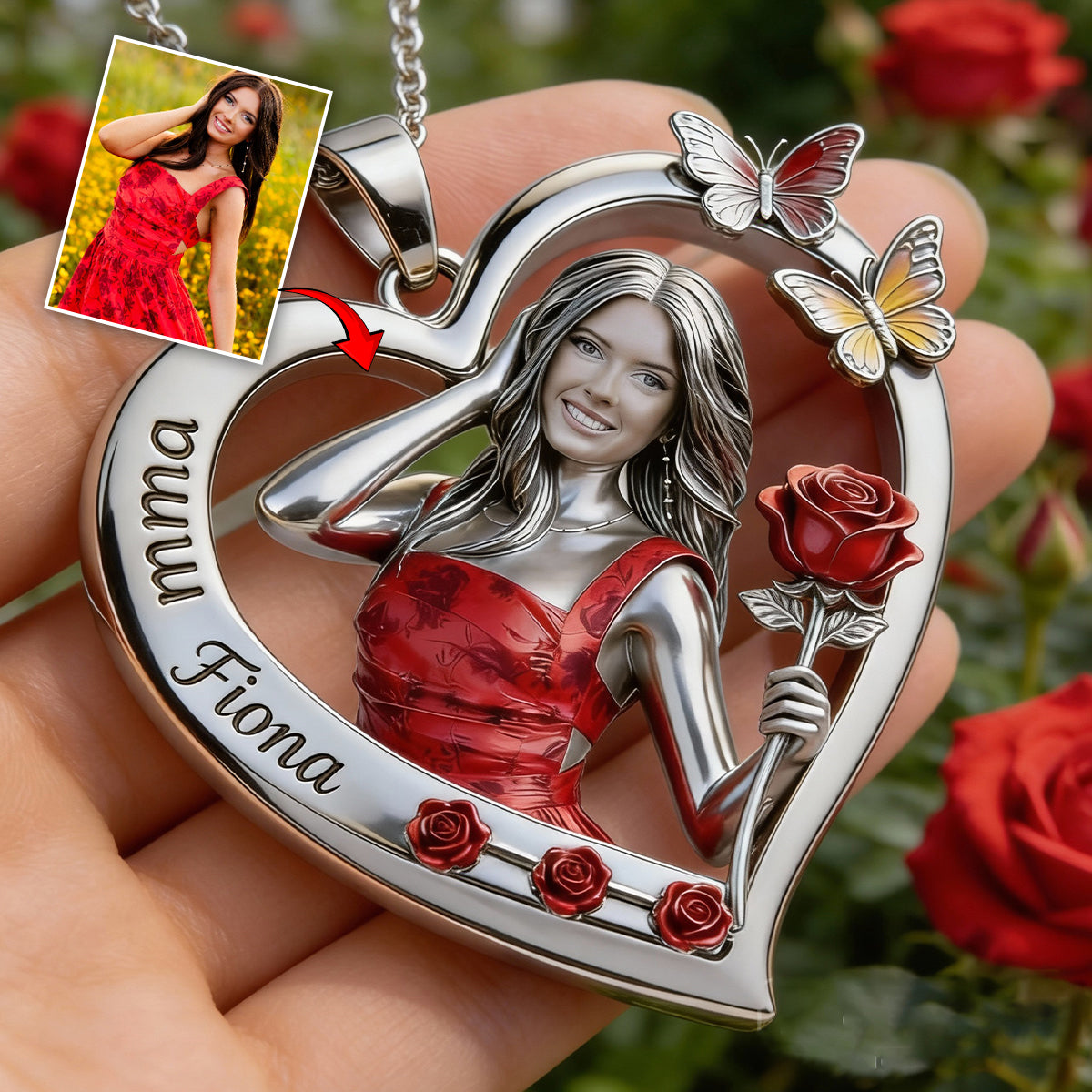 Collier Pendentif Cœur Femme Noire Fleurs de Mois de Naissance Personnalisé