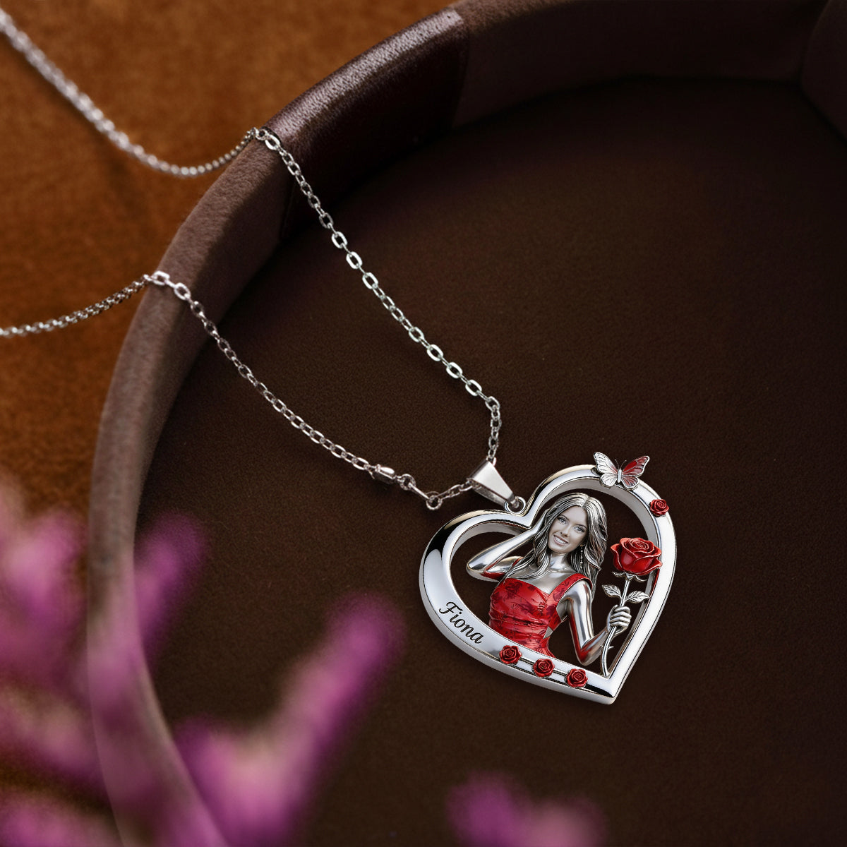 Collier Pendentif Cœur Femme Latine Fleurs de Mois de Naissance Personnalisé