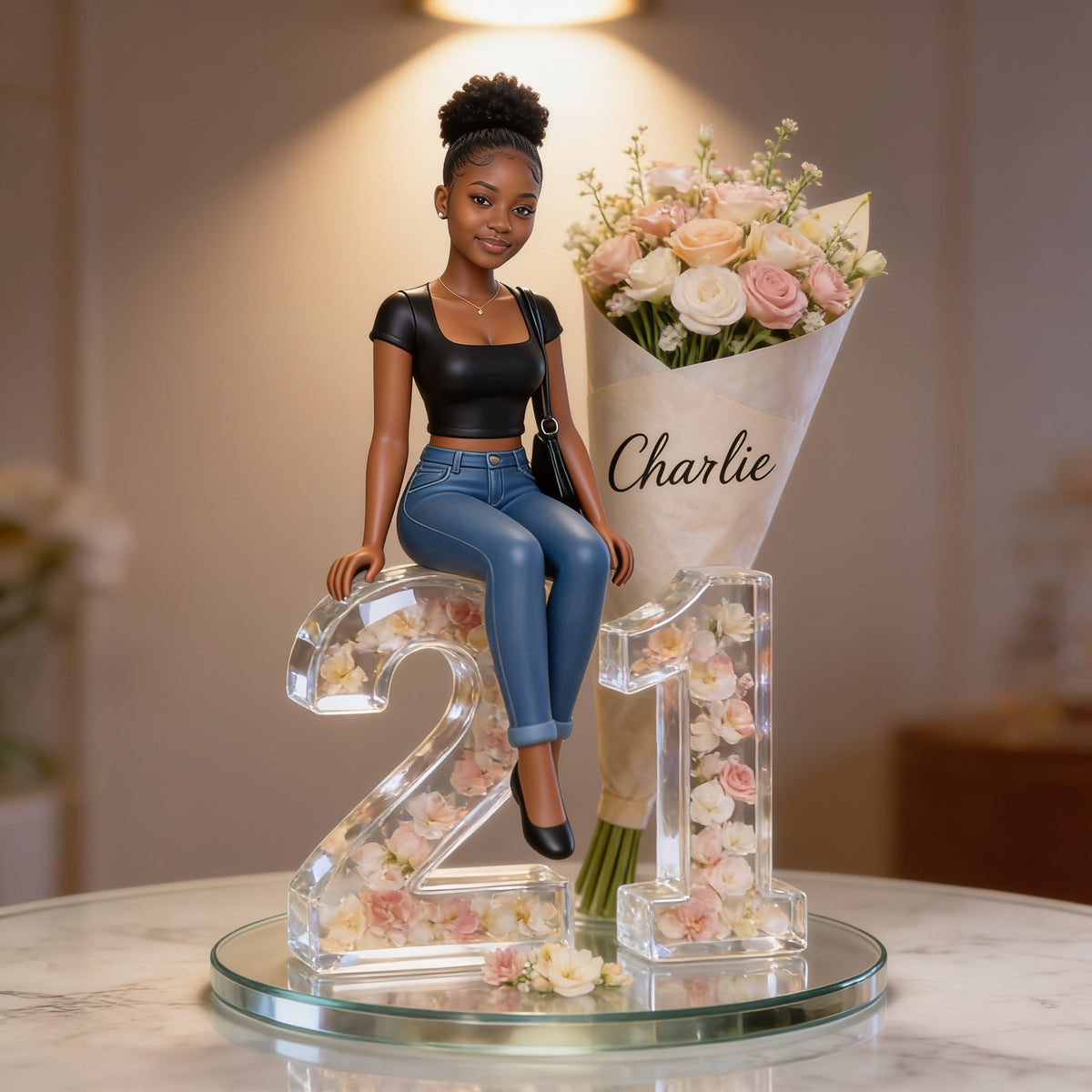 Personalized Birthday Black Woman 21st Custom Shaped Acrylic Plaque Gift For Her