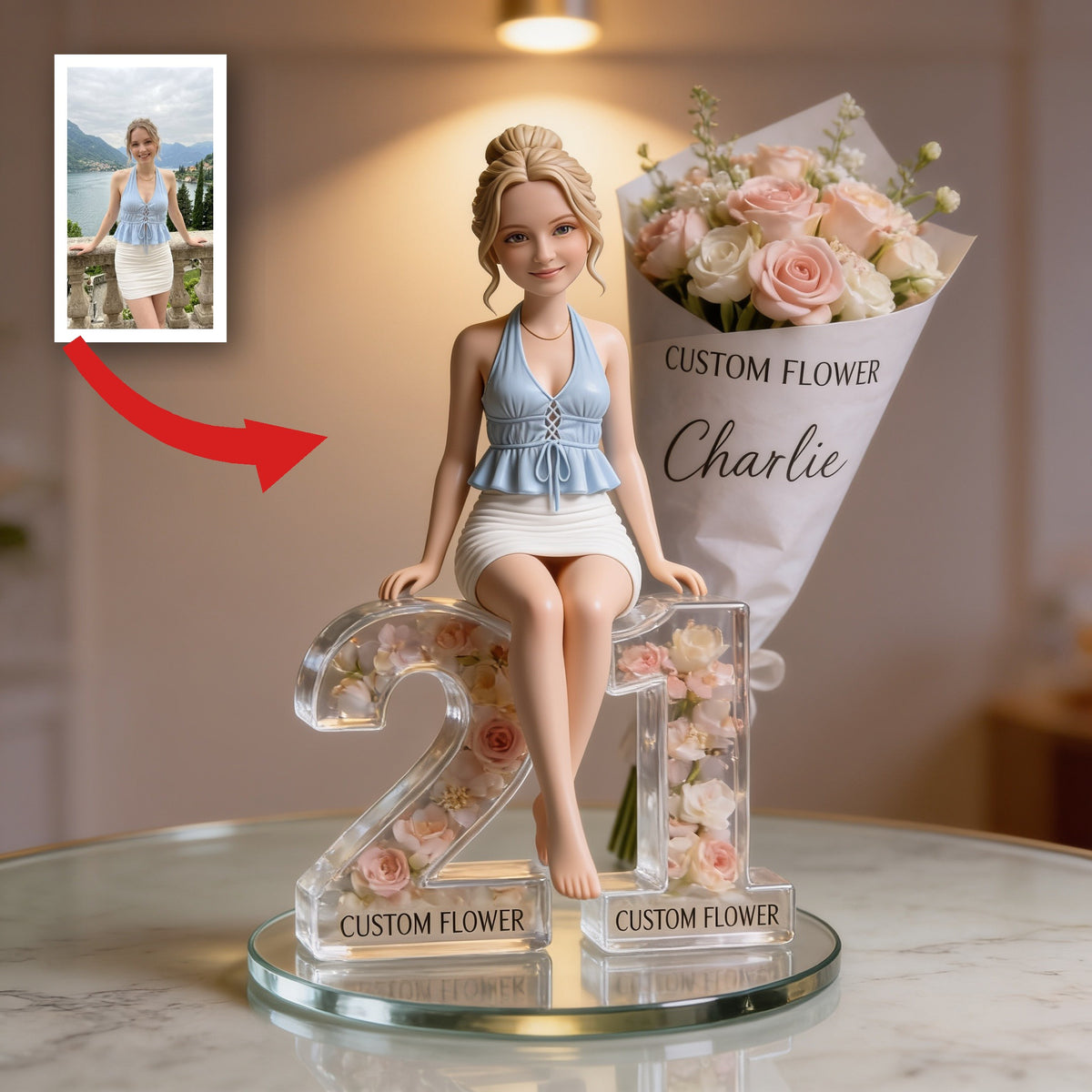 Personalized 21st Birthday Woman Flower Bouquet Custom Acrylic Plaque Gift For Her