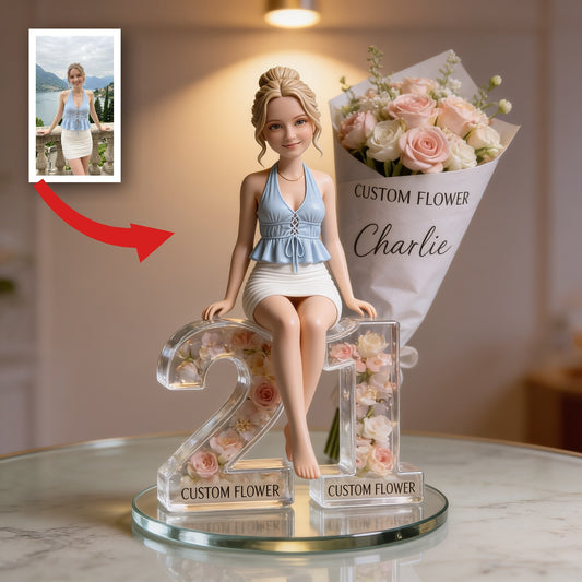 Personalized 21st Birthday Woman Flower Bouquet Custom Acrylic Plaque Gift For Her
