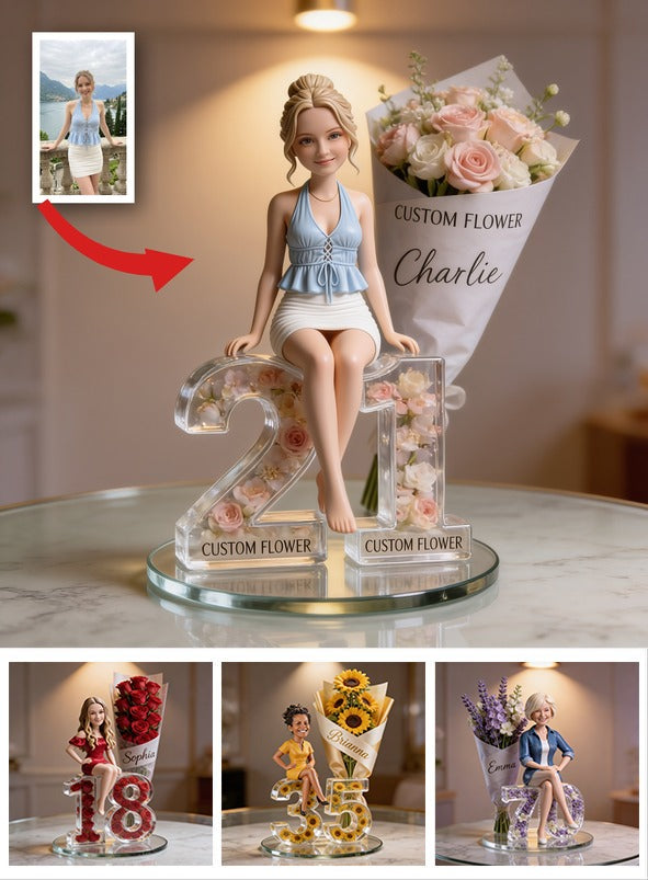 Personalized 21st Birthday Woman Flower Bouquet Custom Acrylic Plaque Gift For Her