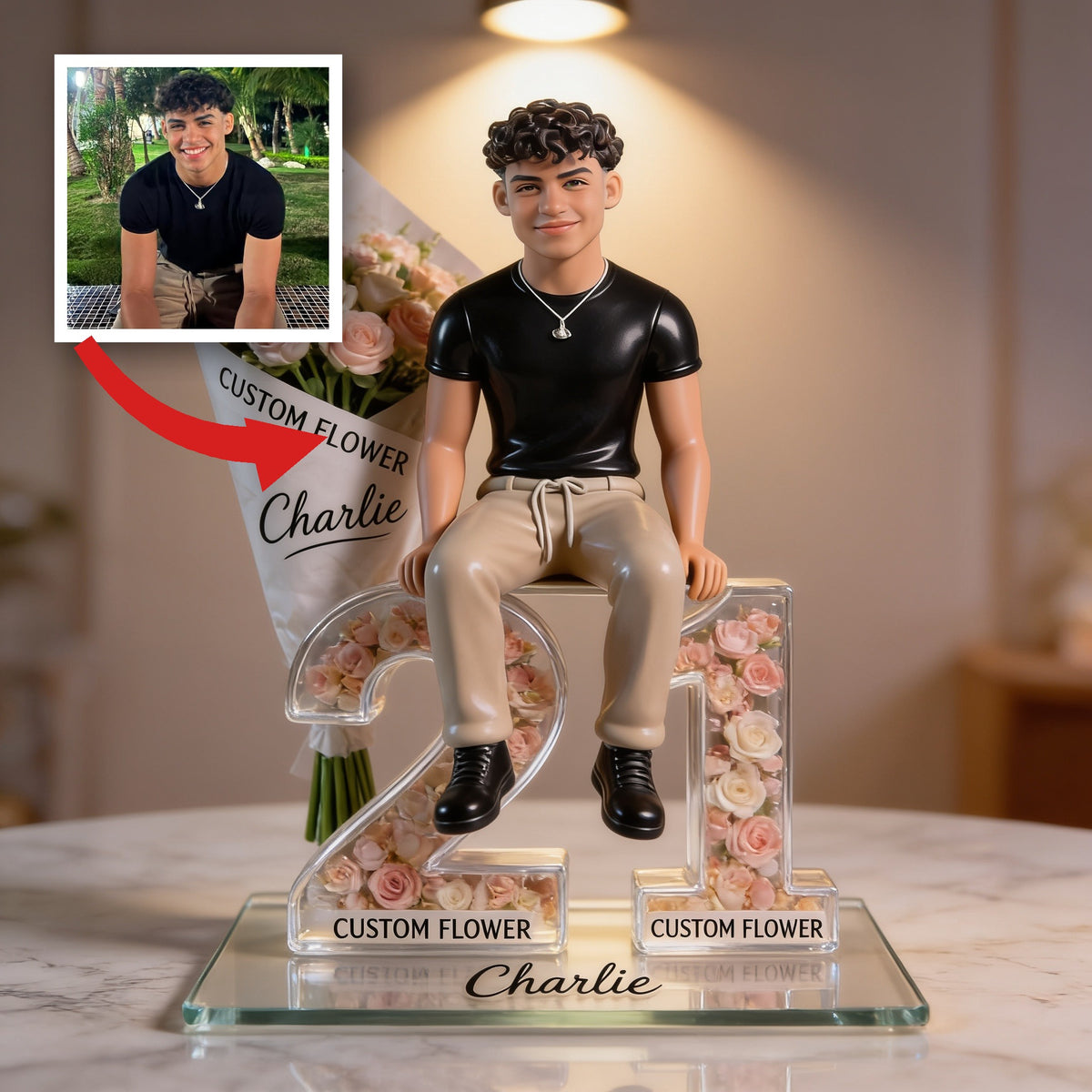 Personalized 21st Birthday Latino Man Flower Bouquet Acrylic Plaque Gift for Him