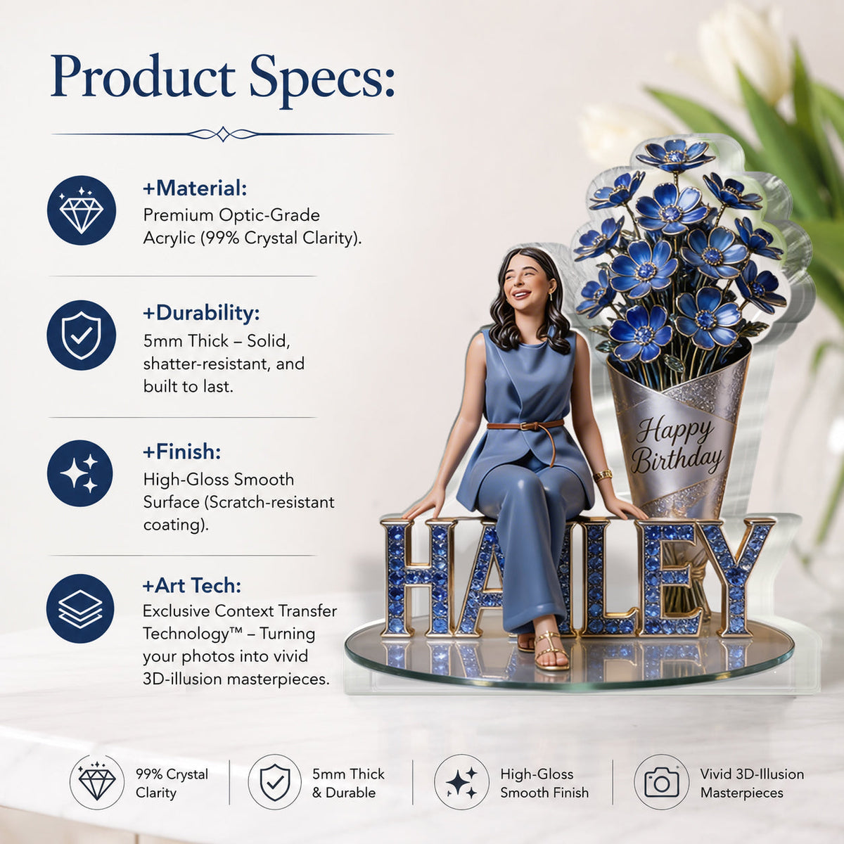 Custom Photo 50th Birthday Latina Man Shaped Acrylic Plaque Gift for Dad Husband Grandpa
