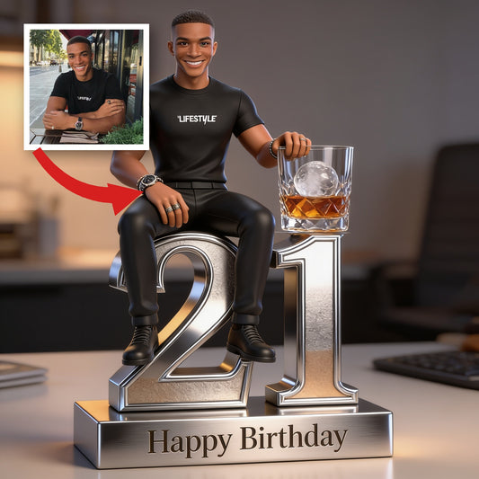 Personalized 21st Birthday Black Man Custom Shaped Acrylic Plaque Gift for Him
