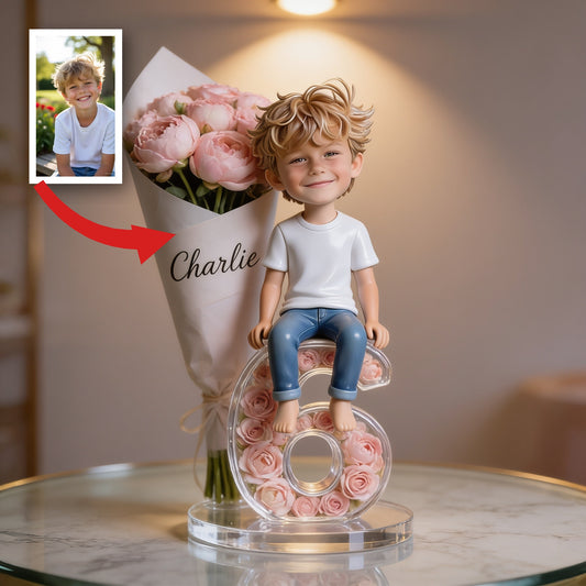 Personalized Birthday Little Boy Flower Bouquet Number Acrylic Plaque Son Grandson Gift
