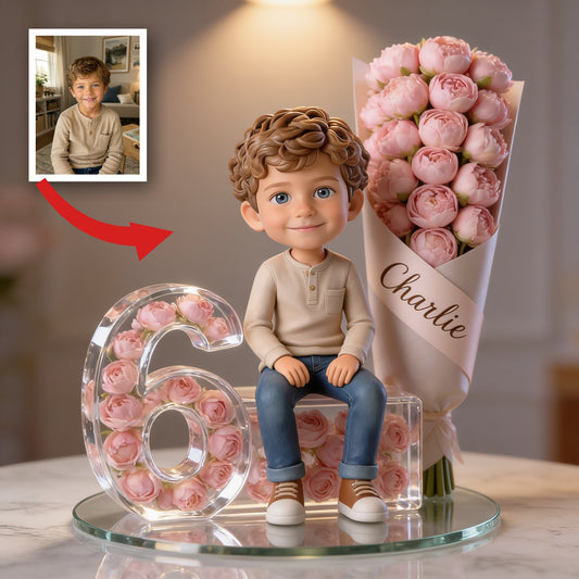 Personalized Birthday Latina Little Boy Flower Bouquet Number Custom Acrylic Plaque Son Grandson Gift