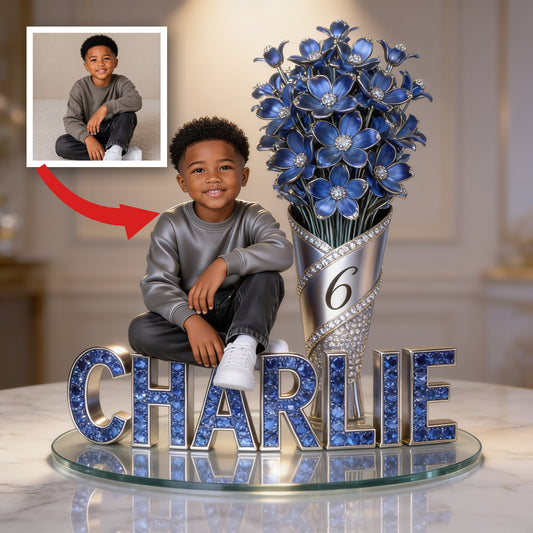 Custom Photo Birthday Black Little Boy Shaped Acrylic Plaque - Son Grandson Nephew Gift