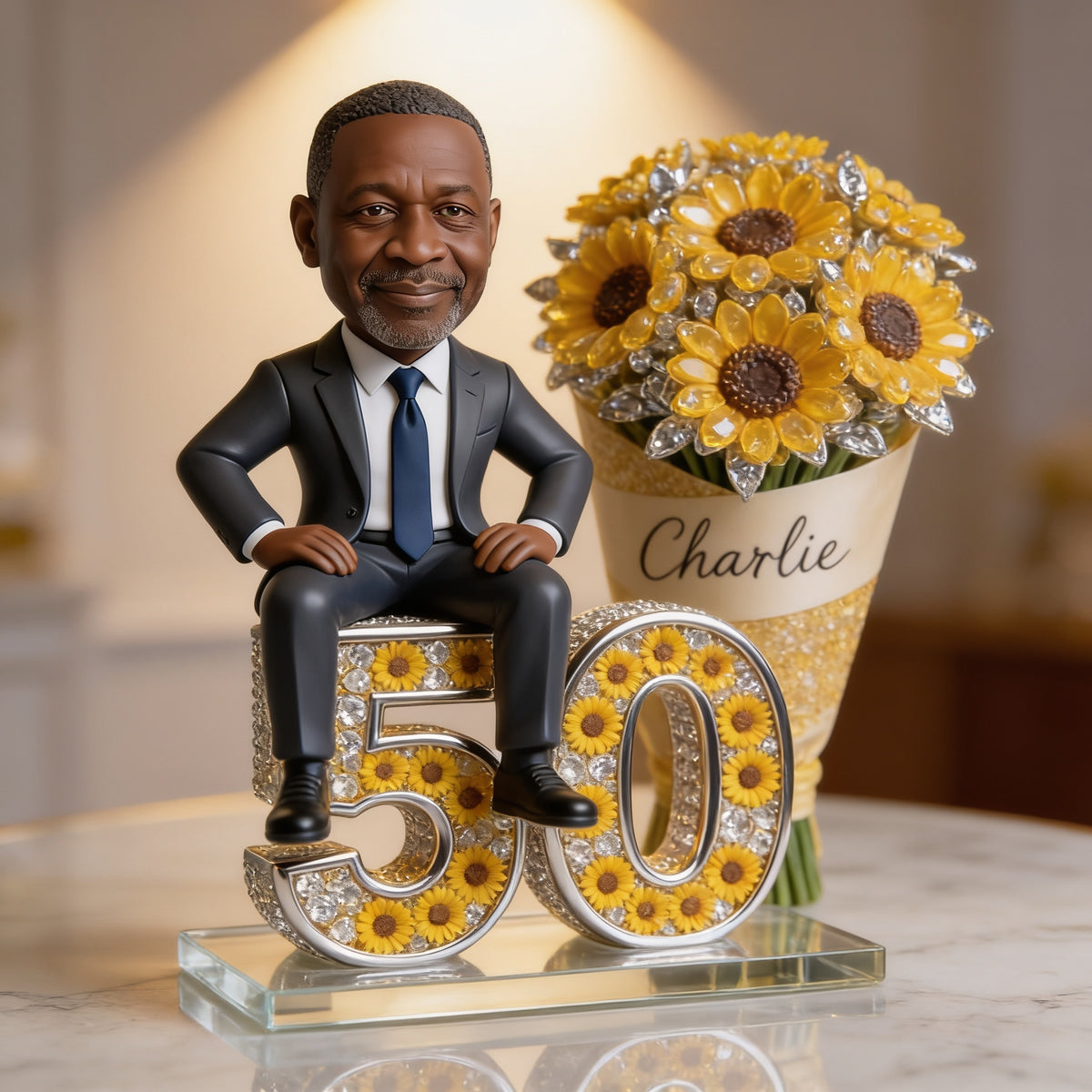 Custom Photo 50th Birthday Older Black Man Custom Shaped Acrylic Plaque, Dad Grandpa Gift