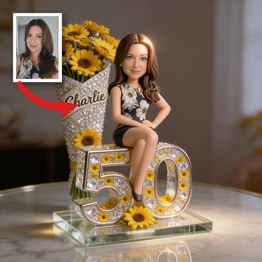 Custom Photo 50th Birthday Senior Woman Sunflower Acrylic Plaque, Gift for Mom Grandma Wife