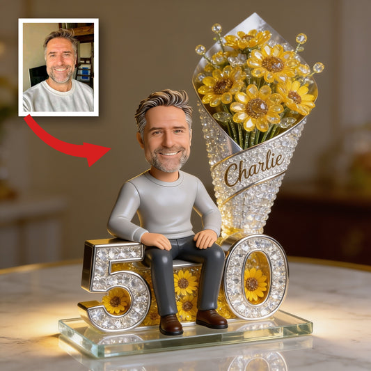 Custom Photo 50th Birthday Senior Man Shaped Acrylic Plaque, Gift for Dad Grandpa Husband