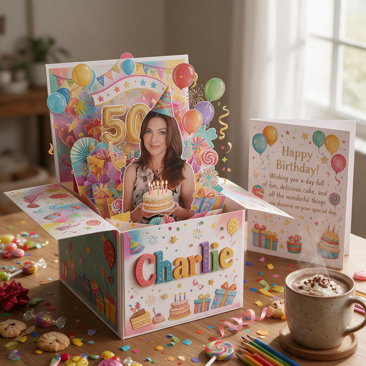 Carte Cadeau Pop Up Personnalisée pour le 50ème Anniversaire Femme