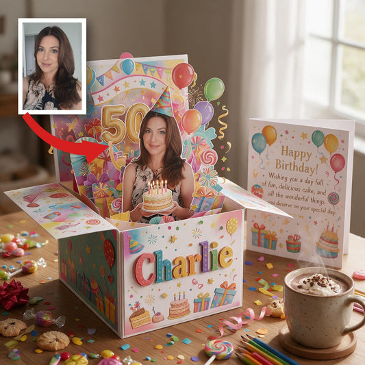 Personalized 50th Birthday Older Woman Pop Up Box Card Gift