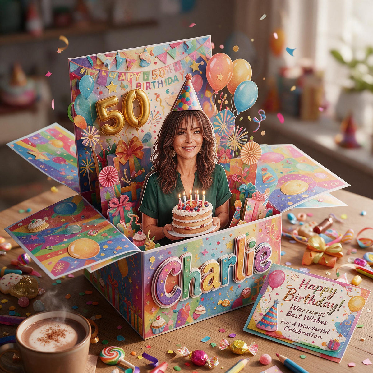 Carte Pop Up Personnalisée pour le 50ème Anniversaire d'une Femme Latina