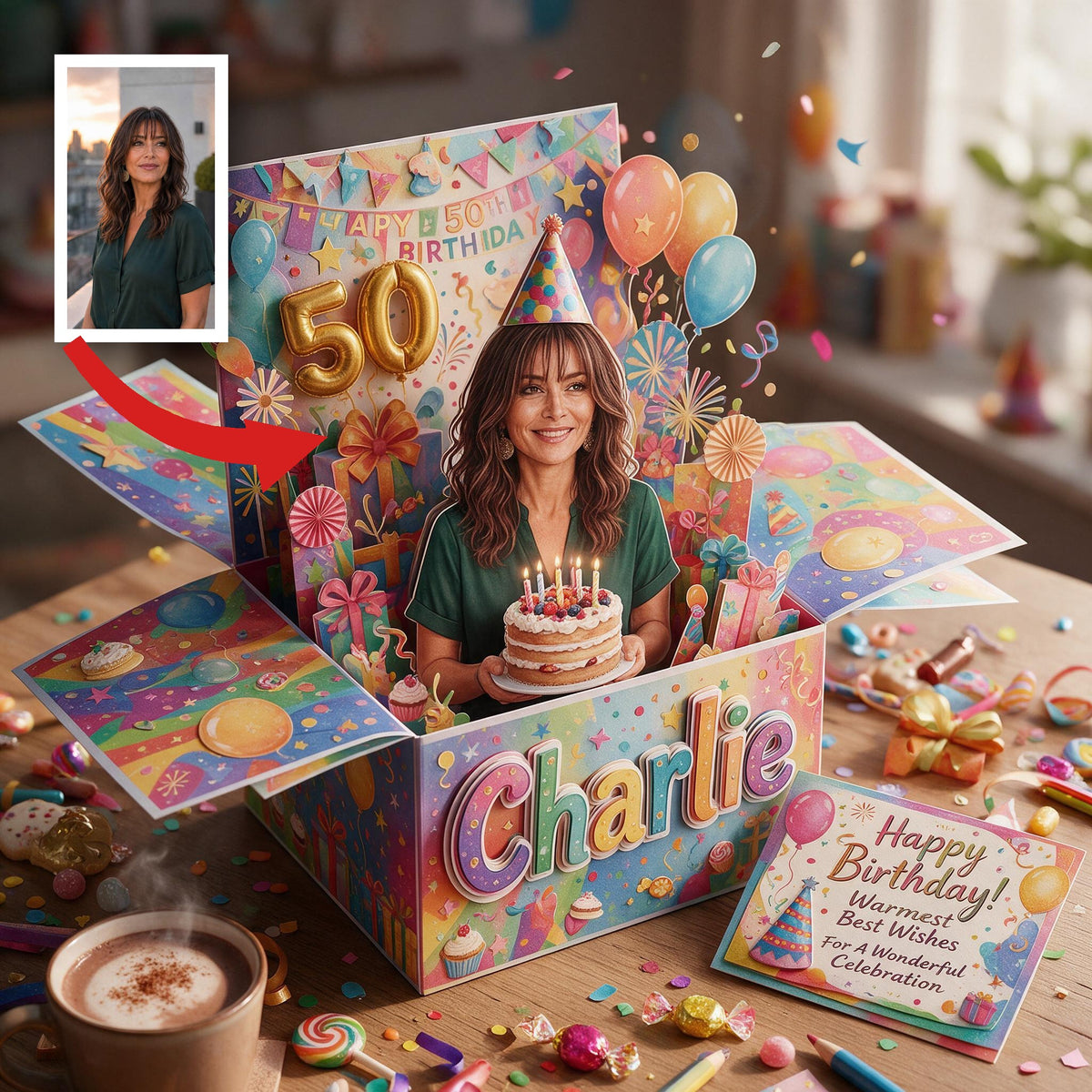 Carte Pop Up Personnalisée pour le 50ème Anniversaire d'une Femme Latina