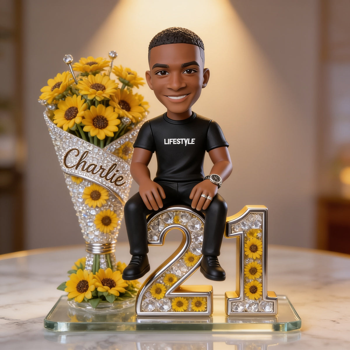 Custom Photo Birthday Black Man 21st Custom Shaped Acrylic Plaque Gift for Him