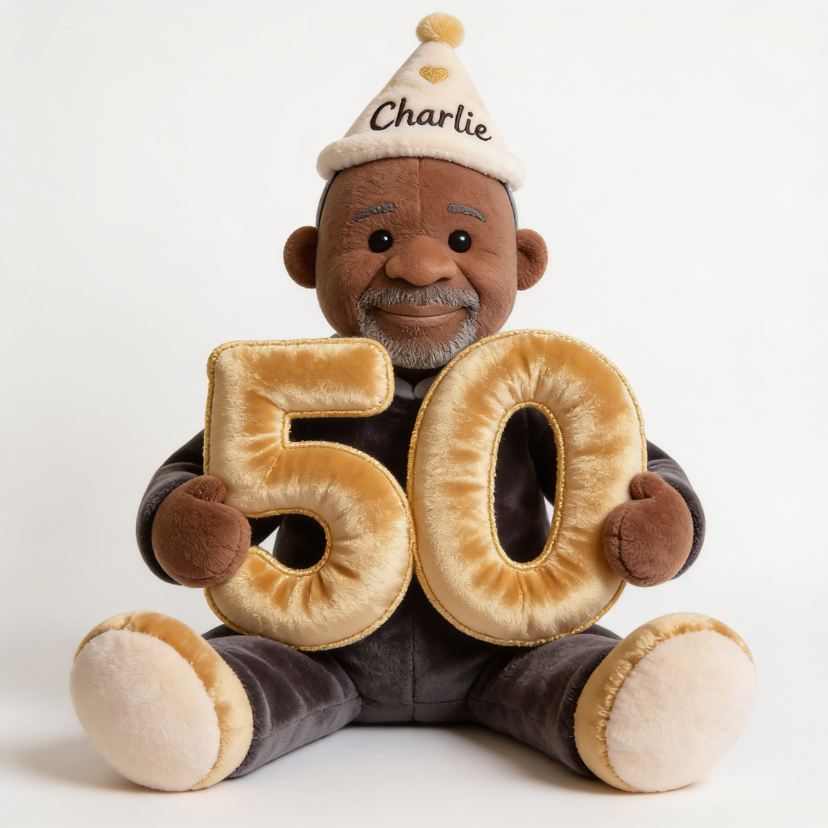 Personalized 50th Birthday Older Black Senior Man Faux Fur Plush Pillow, Gift for Dad Grandpa