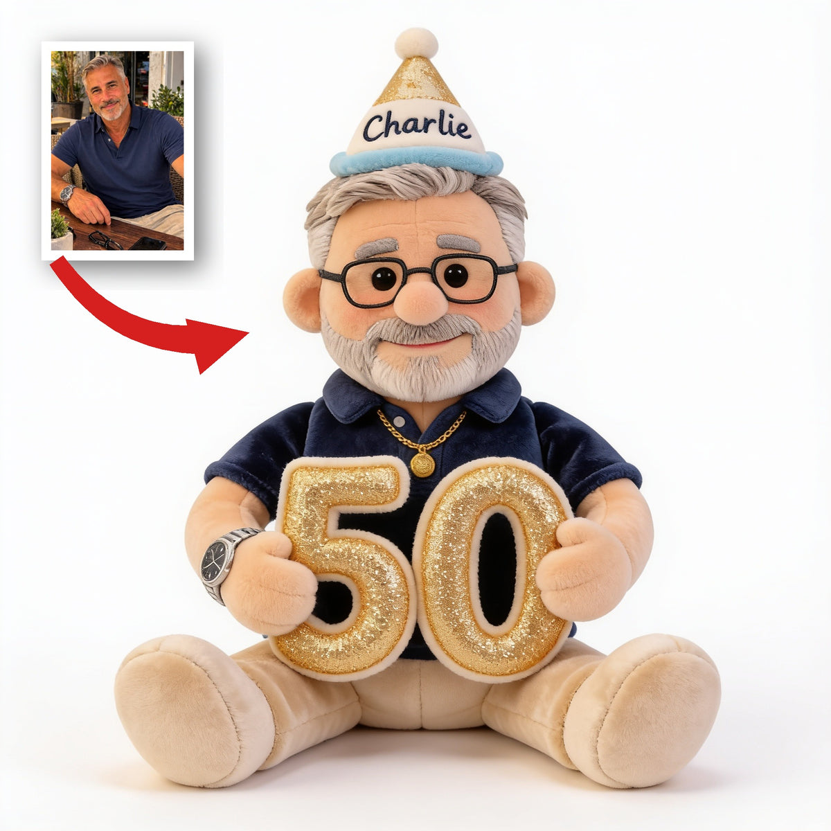 Personalized 50th Birthday Older Latino Grandpa Plush Faux Fur Pillow Gift
