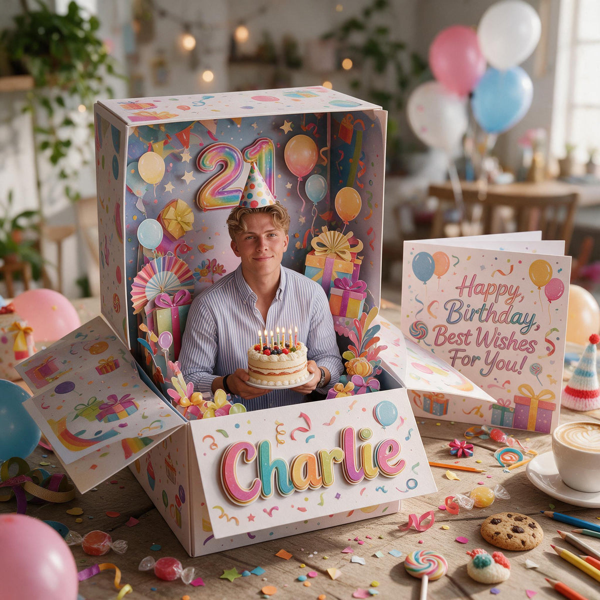 Carte Pop Up Personnalisée pour le 21e Anniversaire d'un Homme, Cadeau pour Mari Copain Fils