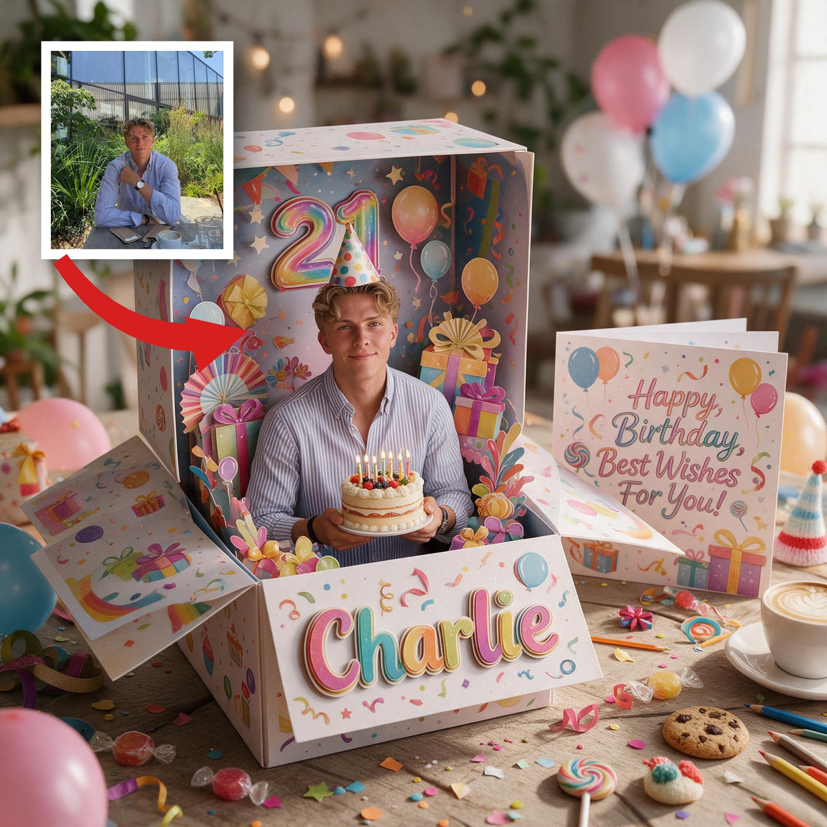 Carte Pop Up Personnalisée pour le 21e Anniversaire d'un Homme, Cadeau pour Mari Copain Fils