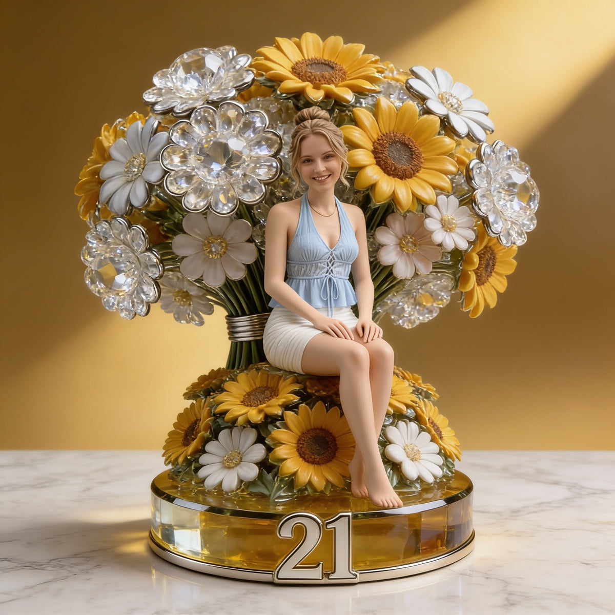 Plaque Acrylique Personnalisée Anniversaire 21 Femme avec Tournesols, Cadeau pour Elle