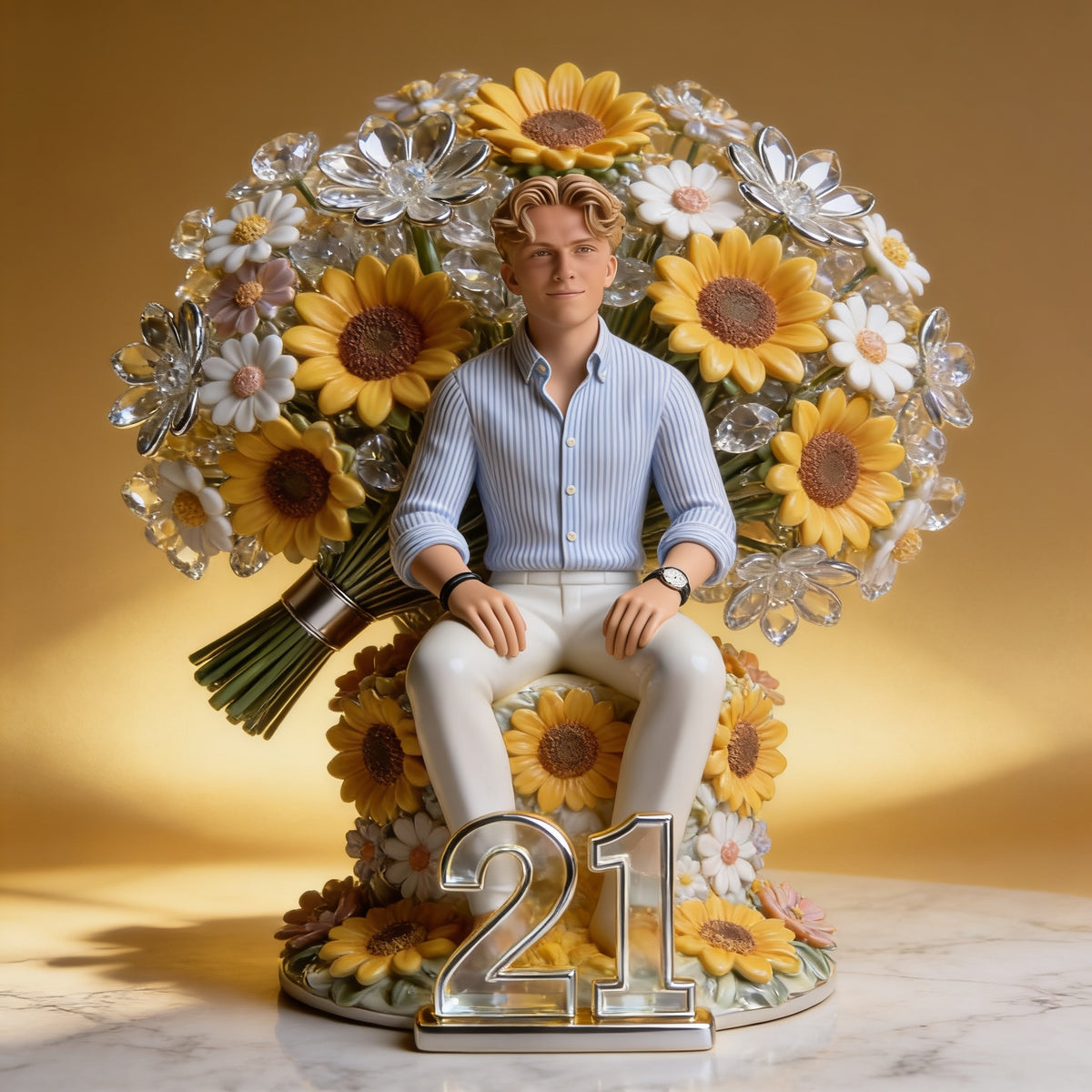 Custom Photo 21st Birthday Man with Sunflowers Custom Shaped Acrylic Plaque Gift for Him