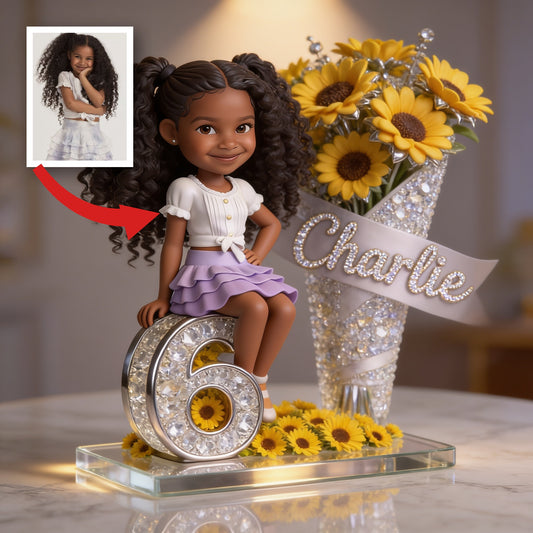 Plaque Acrylique Personnalisée Anniversaire Fille Noire Tournesol, Cadeau pour Fille Filleule Petite-Fille