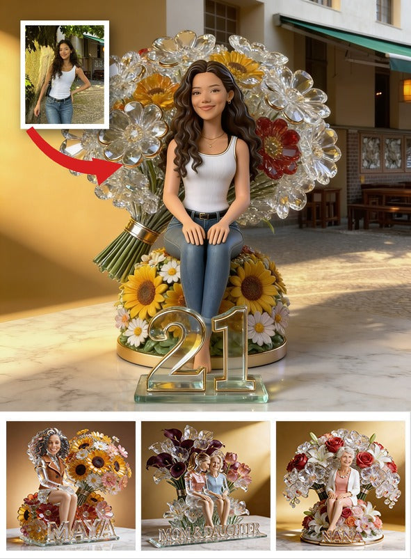 Plaque Acrylique Personnalisée Anniversaire 21 ans Femme Latina avec Bouquet de Fleurs