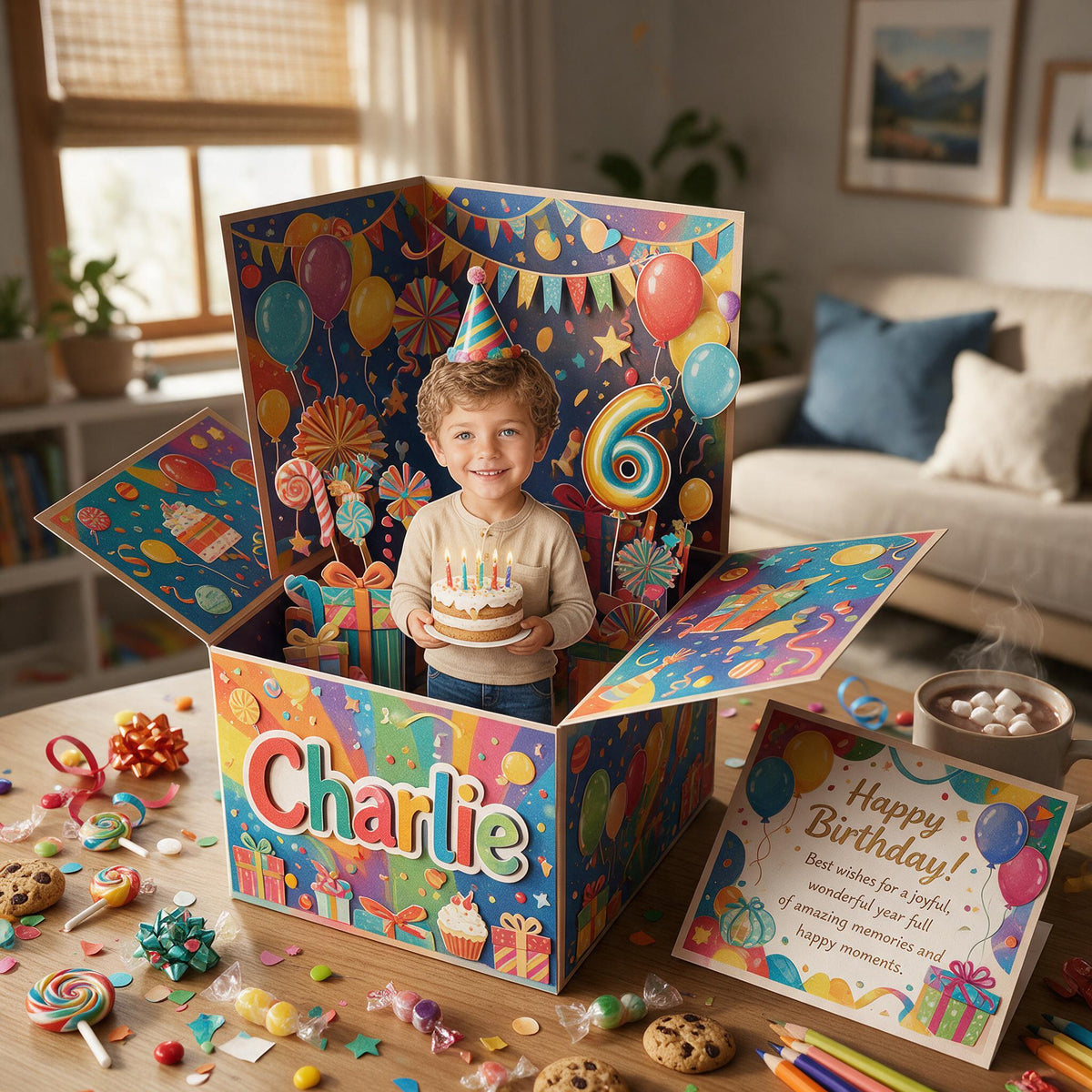 Personalized Birthday Latino Little Boy Pop Up Box Card, Son Grandson Nephew Gift