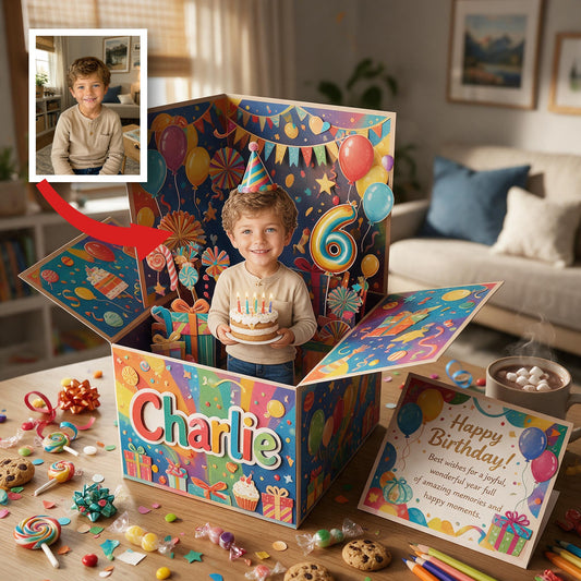 Personalized Birthday Latino Little Boy Pop Up Box Card, Son Grandson Nephew Gift