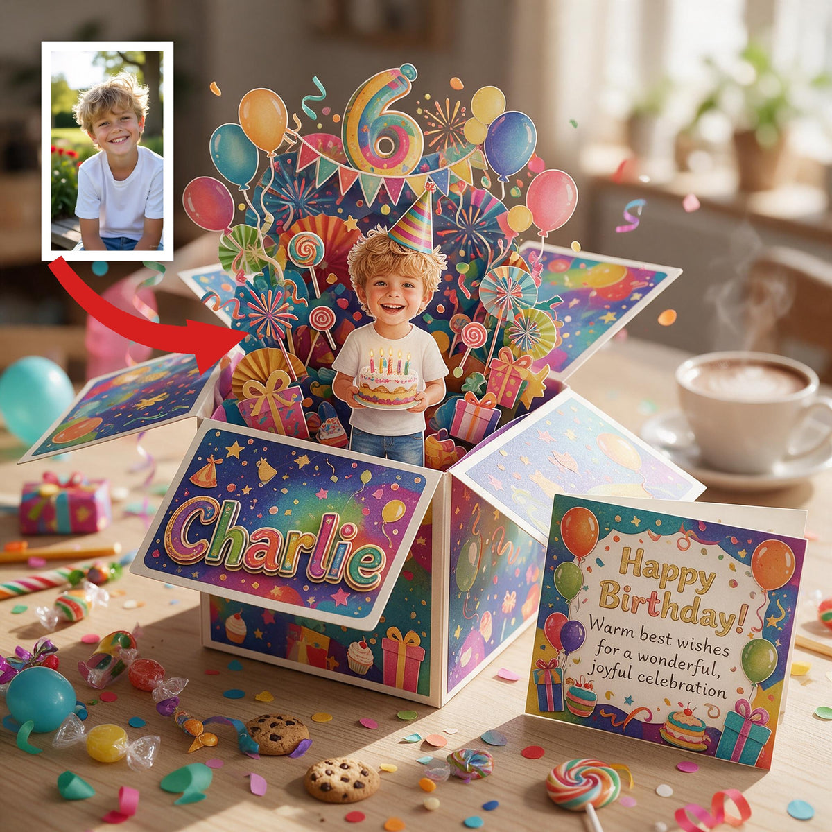Personalized Birthday Little Boy Pop Up Box Card, Gift for Son Grandson Nephew
