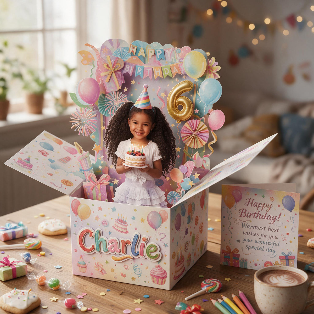 Carte Pop Up Personnalisée Anniversaire Petite Fille Noire, Cadeau Fille Petite-Fille Nièce