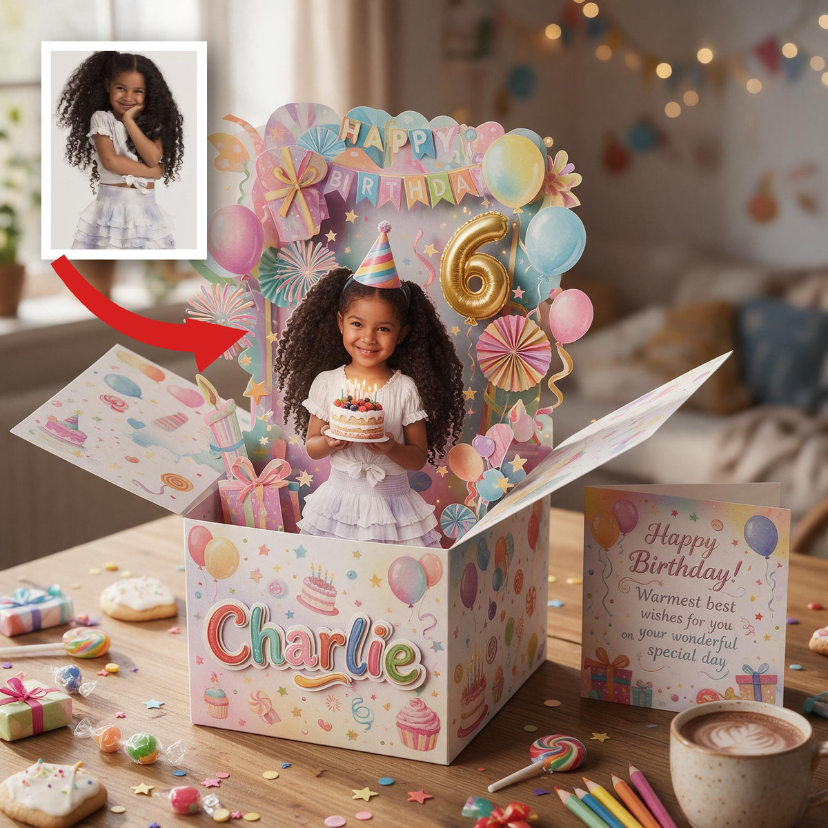 Carte Pop Up Personnalisée Anniversaire Petite Fille Noire, Cadeau Fille Petite-Fille Nièce