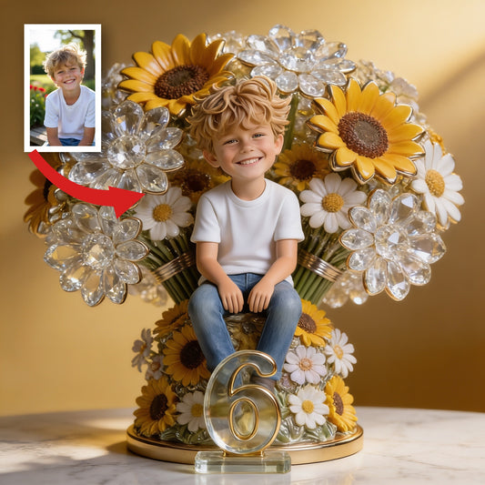 Plaque Acrylique Personnalisée Petit Garçon avec Tournesols, Cadeau pour Fils Petit-fils Neveu