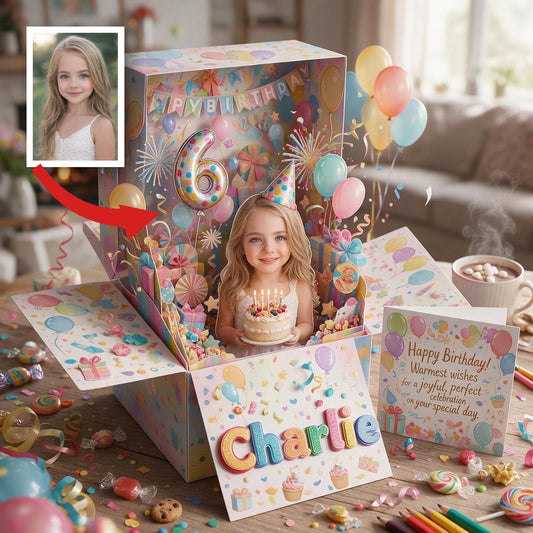 Personalized Birthday Little Girl Pop Up Box Card, Gift for Daughter Granddaughter Niece