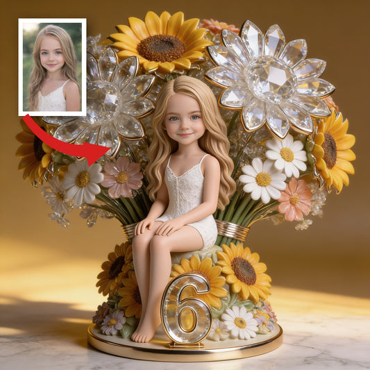 Plaque Acrylique Personnalisée Fille Blonde avec Fleurs Cadeau d'Anniversaire
