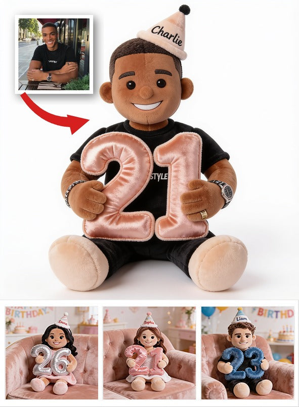 Personalized 21st Birthday Black Man Faux Fur Plush Pillow, Custom Gift