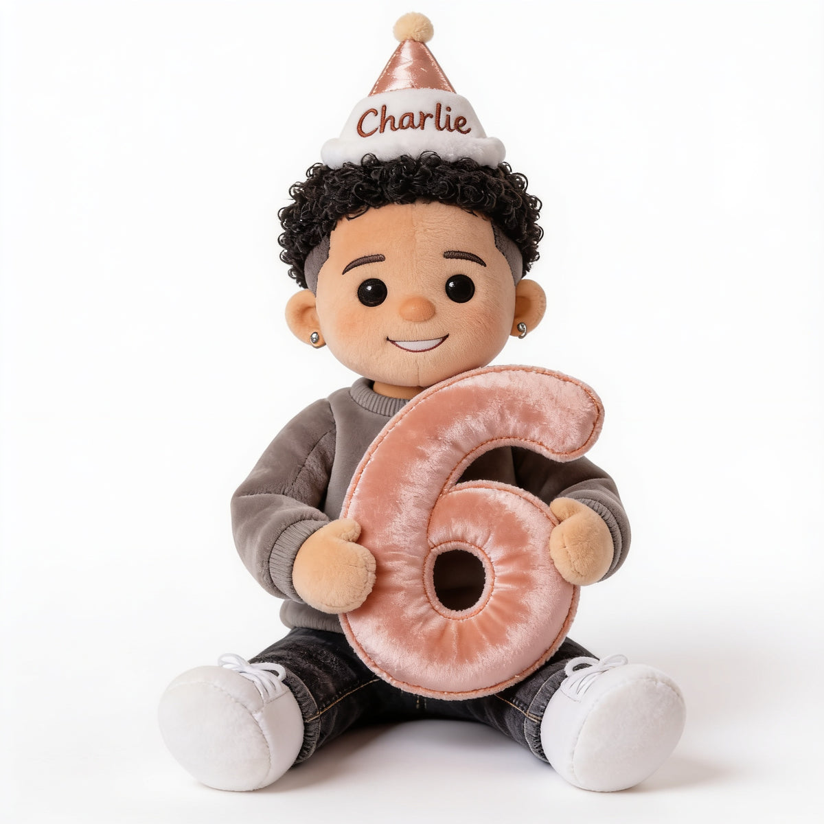 Coussin en fausse fourrure noir personnalisé pour anniversaire, cadeau fils petit-fils neveu