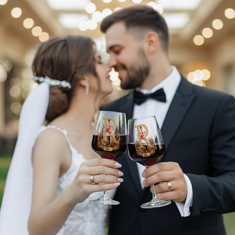 Set de Verres à Vin Personnalisés pour Femme avec Boîte en Bois
