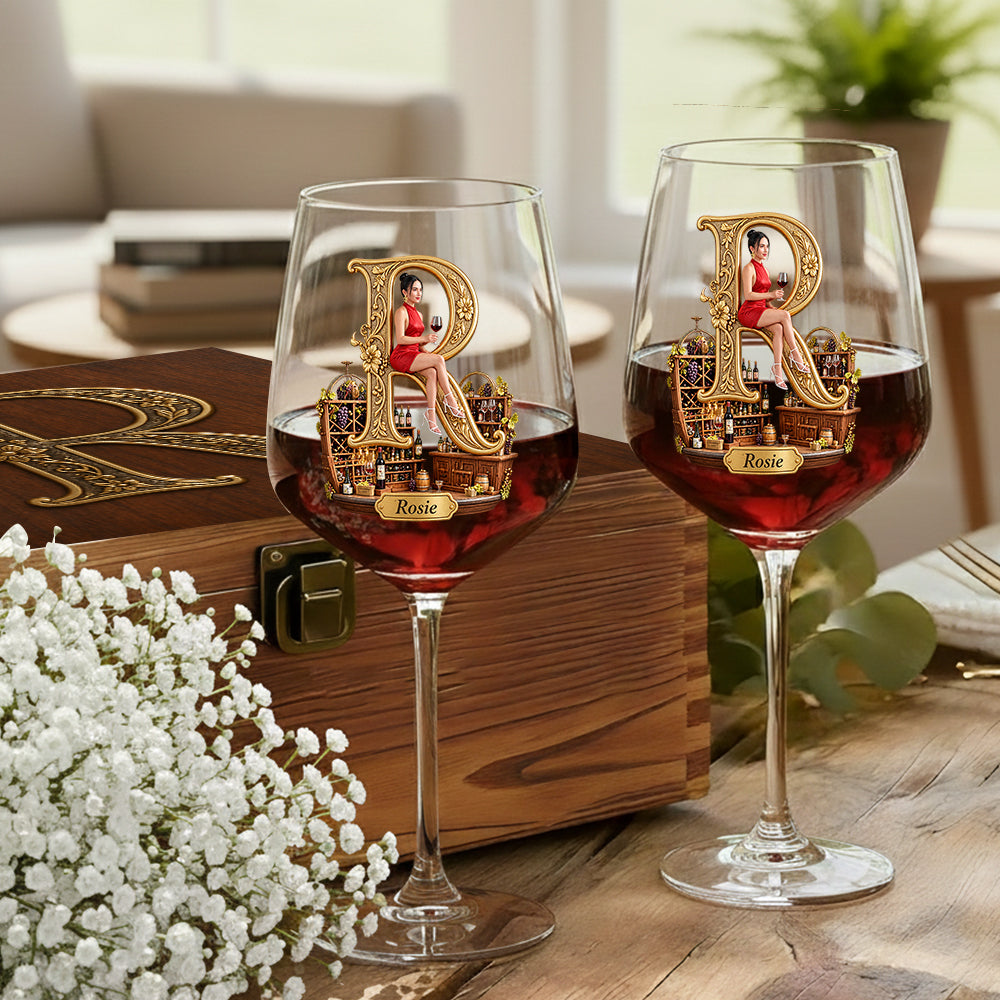 Set de Verres à Vin Personnalisés pour Femme avec Boîte en Bois