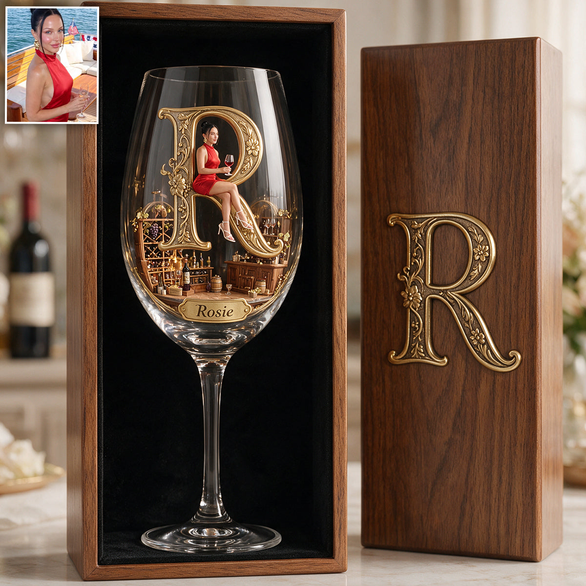 Set de Verres à Vin Personnalisés pour Femme avec Boîte en Bois