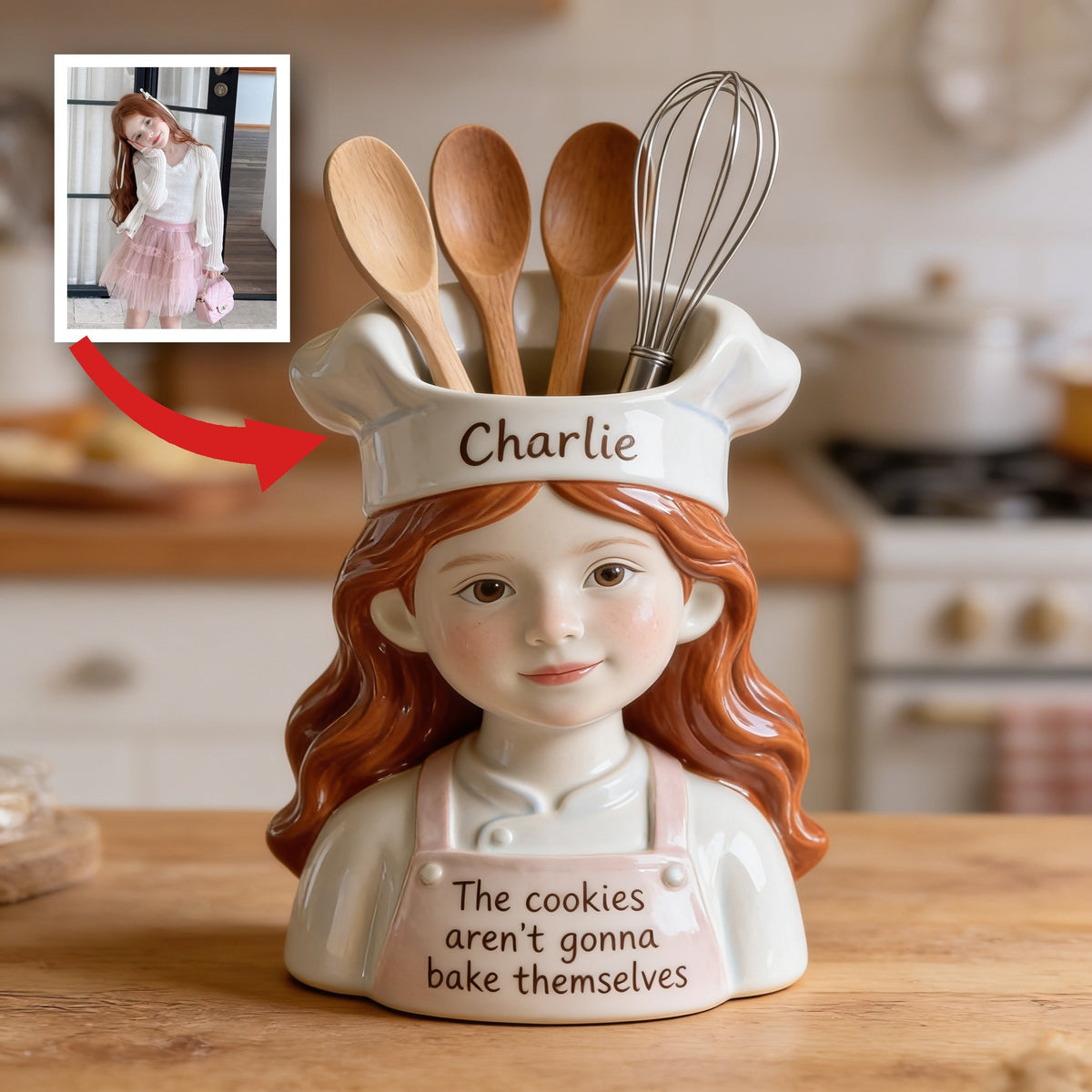 Personalized Latina Little Girl Chef Baking Acrylic Pot Kitchen Decor Gift