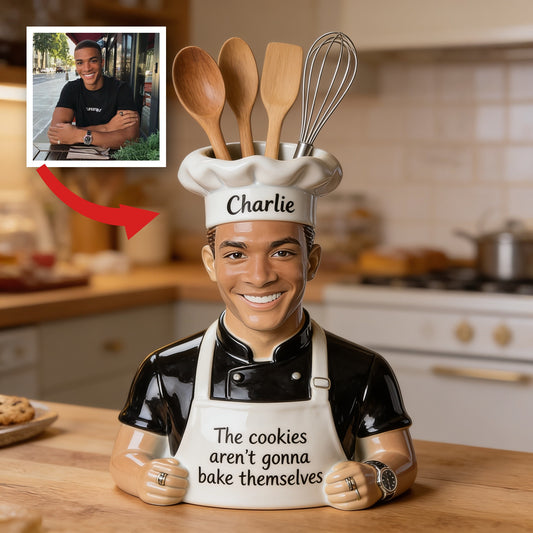 Pot à Ustensiles Personnalisé Chef Noir en Acrylique - Cadeau de Cuisine