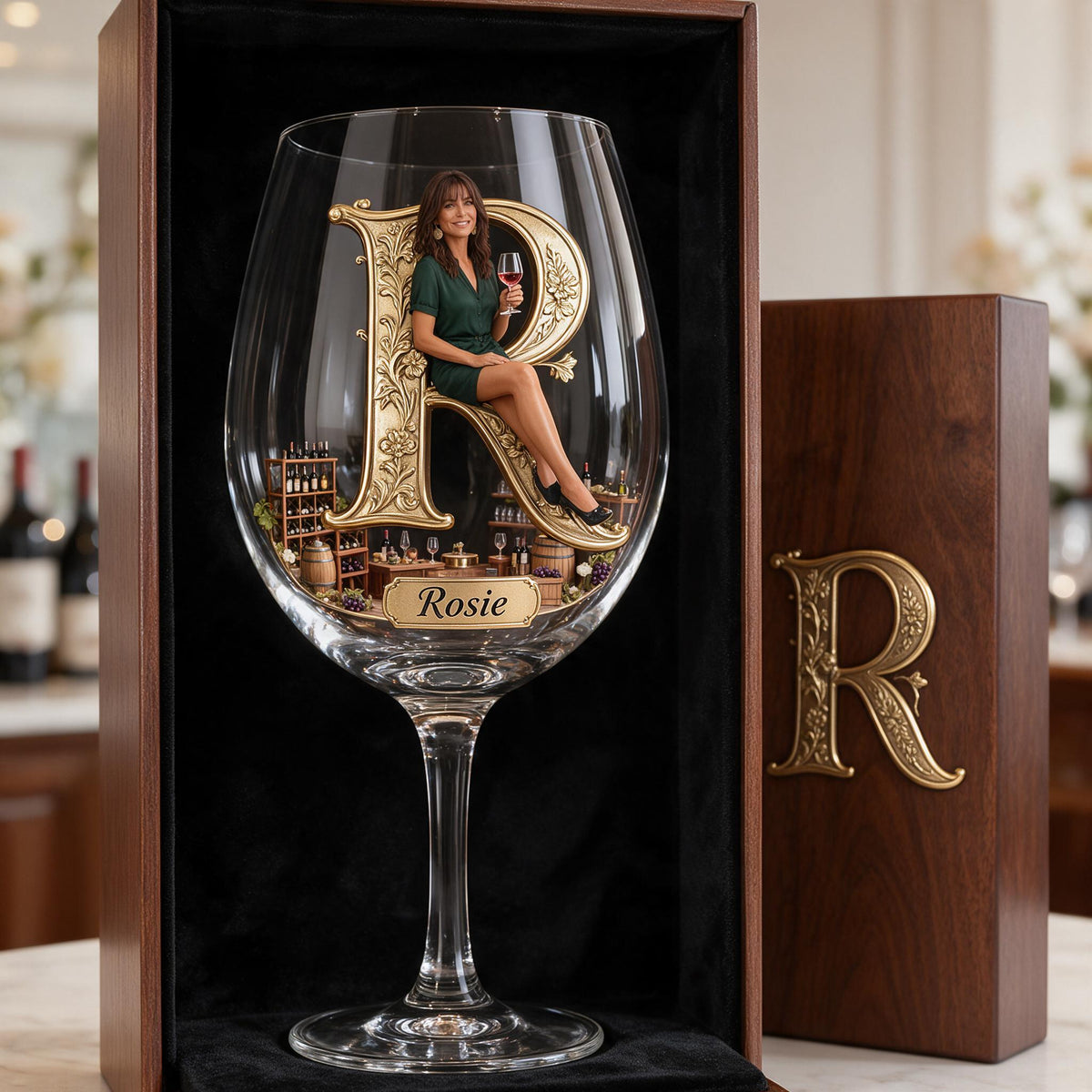 Personalized Older Latina Woman Initial Wine Glass Set, Wine Lover Gift