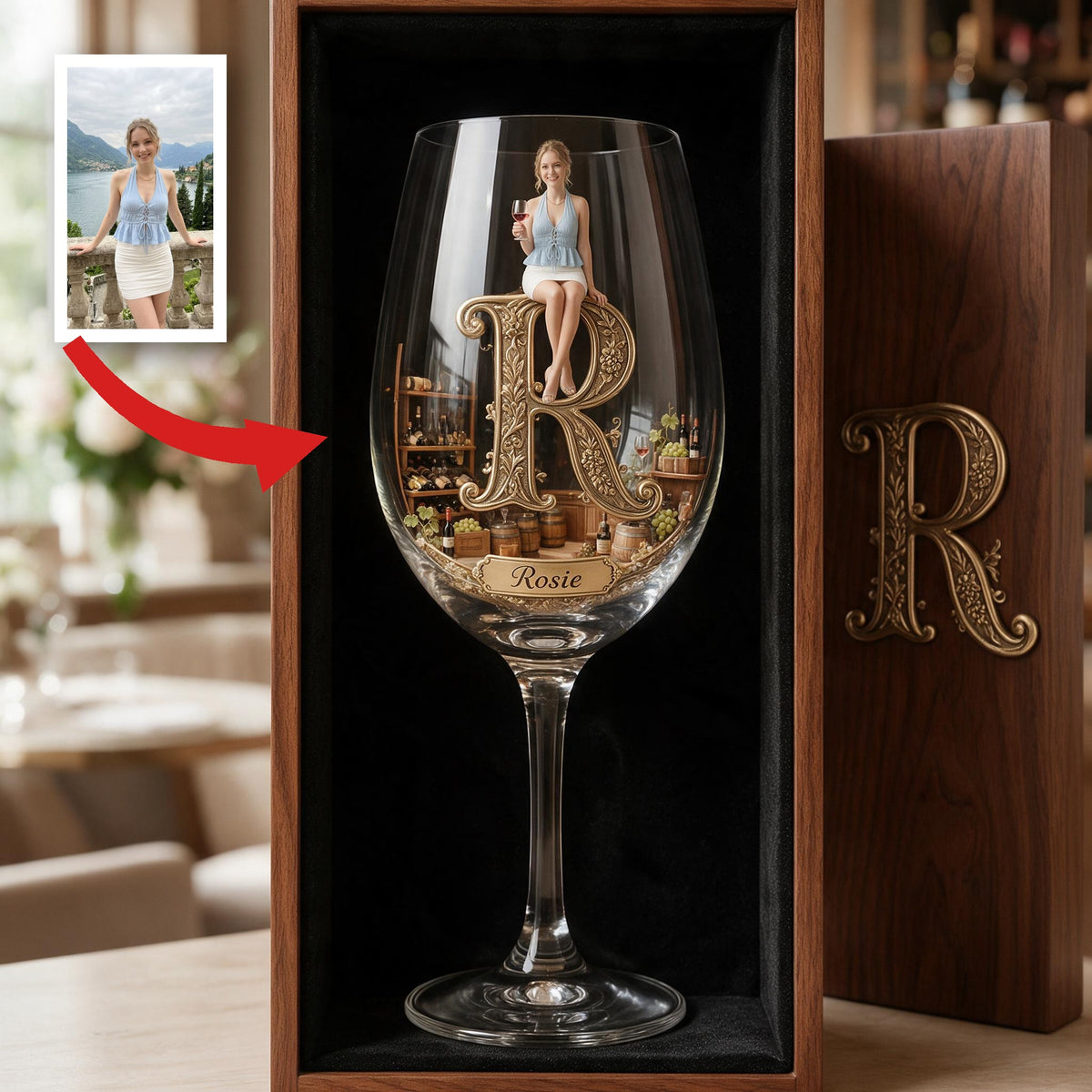 Set de Verres à Vin Personnalisés pour Femme avec Boîte en Bois