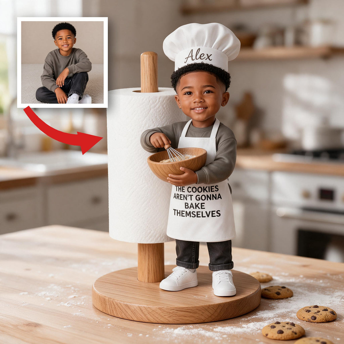 Custom Photo Little Black Boy Chef Paper Towel Stand Kitchen Son Gift