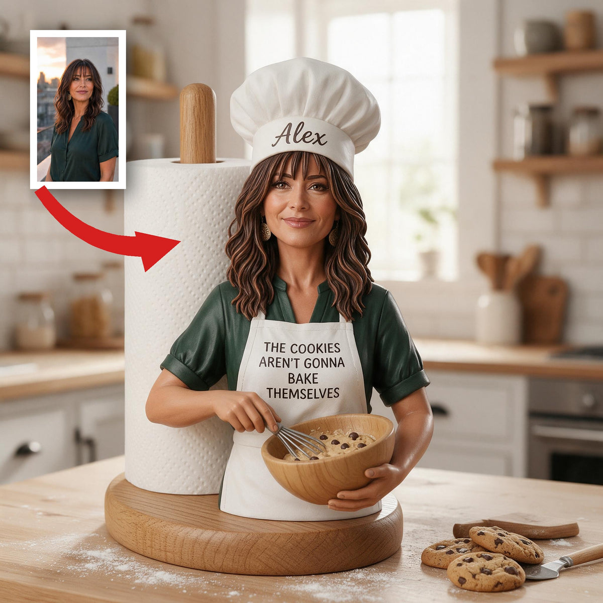 Custom Photo Older Latina Baking Chef Paper Towel Stand, Fun Kitchen Decor Gift