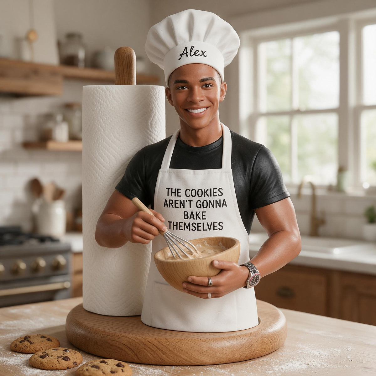 Custom Photo Black Male Baker Paper Towel Stand Kitchen Baking Decor Gift